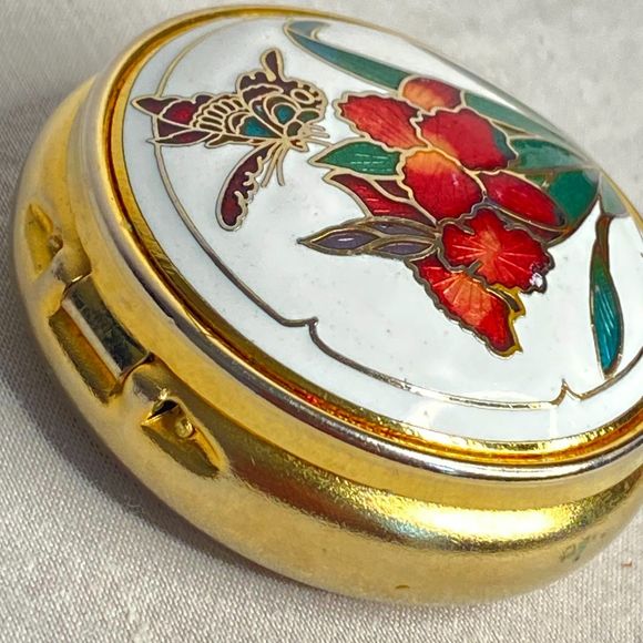 Butterfly Floral Cloisonne Metal Trinket Pill Box - Picture 3 of 9